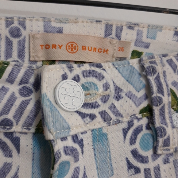 Tory Burch Alexa Cropped Skinny Jeans Blue White - Picture 2 of 8